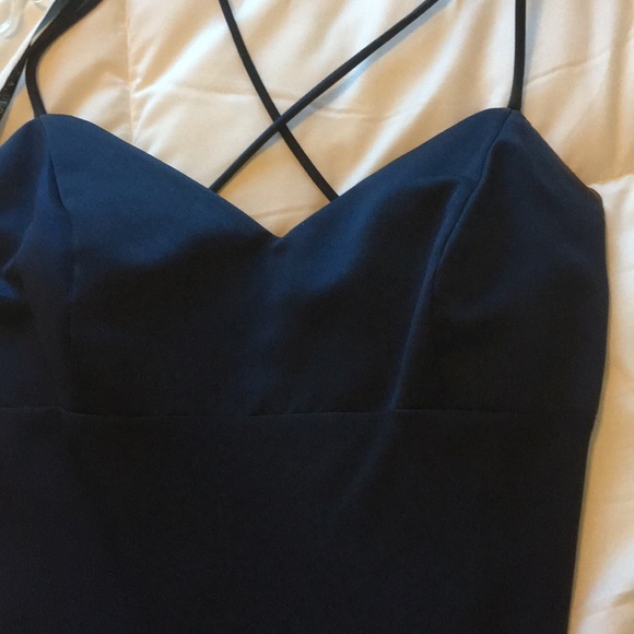 Navy Blue Floor Length Evening Dress - Picture 3 of 3